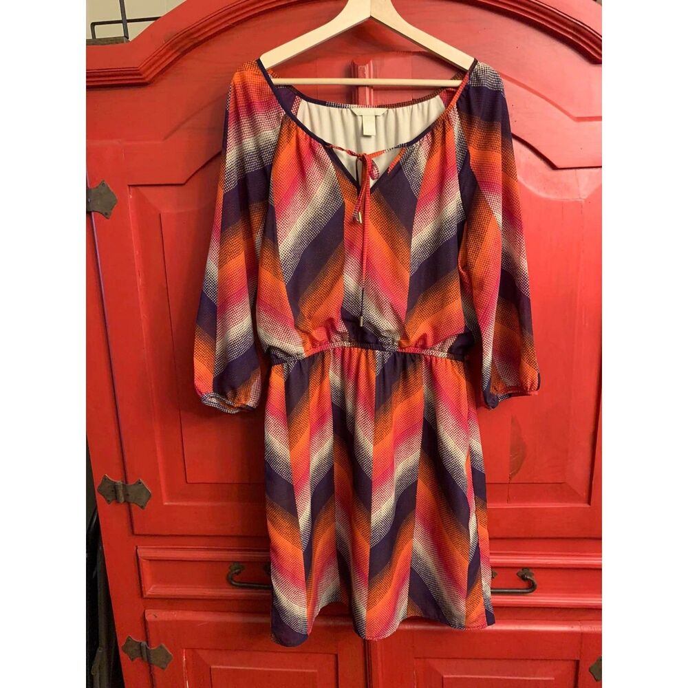 Banana Republic Size 12 Dress Geometric Shift Red Orange Navy Fully Lined EUC